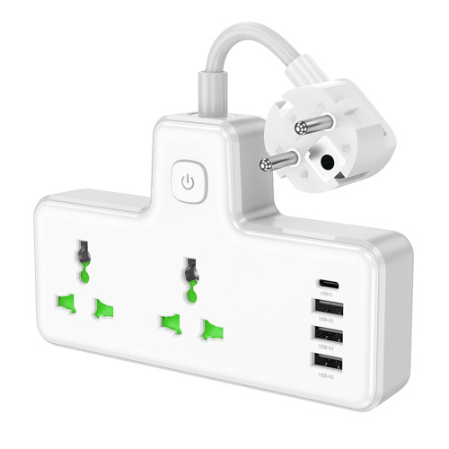 Сетевой фильтр Hoco AC11A Voyage на 2 розетки (15W · 3A · 3xUSB-A+USB-C) (White)