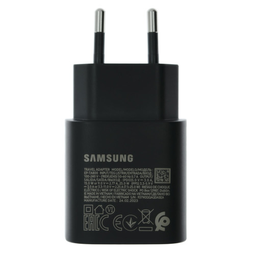 Мережевий зарядний пристрій Samsung EP-TA800 USB-C retail packing (25W · 3A) (Service) (Black)