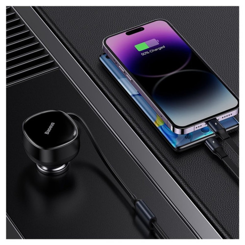 Автомобільний зарядний пристрій Baseus Enjoyment Retractable (30W · 3A) з кабелем USB-C&Lightning (Black)