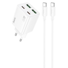 Сетевое зарядное устройство Hoco N55 2xUSBA+2xUSB-C (20W · 3A) с кабелем Type-C – Type-C (White)