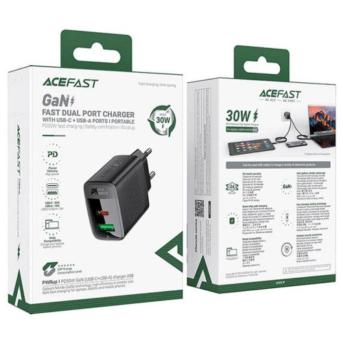 Сетевое зарядное устройство Acefast A98 USB-A+USB-C (30W · 3A) (Black)