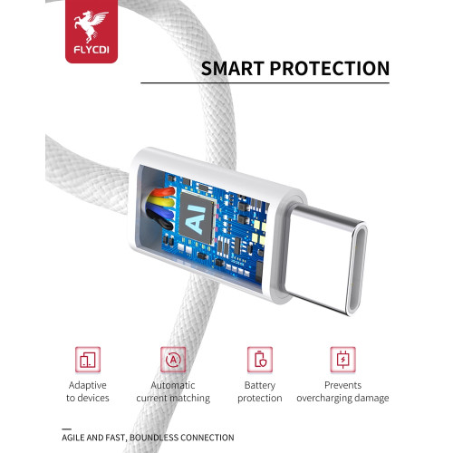 Кабель FLYCDI FLK006 Type-C – Type-C (1 м · 25W · 3A) (White)