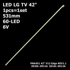 Боковая подсветка для телевизора LG 42″ PNA451 Rev1.1 (1 планка 531 мм, 60 LED 6,5x3 мм, 6 В)