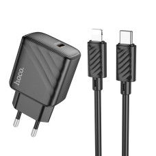 Мережевий зарядний пристрій Hoco CS22A USB-C (30W · 3A) з кабелем Type-C – Lightning (Black)