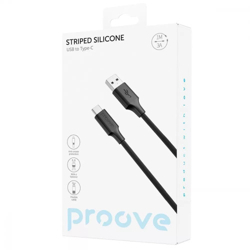 Кабель Proove Striped Silicone USB-A – Type-C (1 м · 3A) (Black)