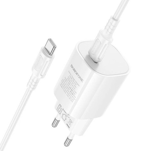 Сетевое зарядное устройство Borofone BA103A USB-C (20W · 3A) с кабелем Type-C – Type-C (White)