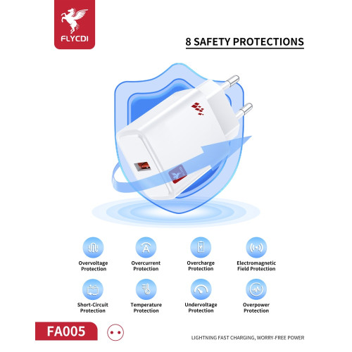 Сетевое зарядное устройство FLYCDI FA-005 USB-A (18W · 3A) с кабелем USB-A – Type-C (White)