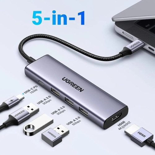 USB-хаб UGREEN CM511 Type-C (HDMI · 3xUSB 3.0 · PD) (Dark Gray)