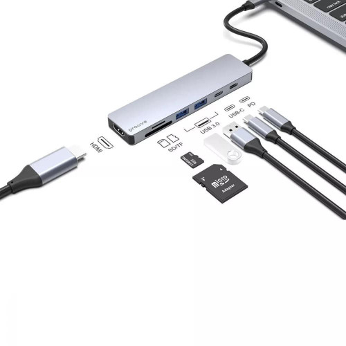 USB-хаб Proove Iron Link 7в1 (2xType-C · 2xUSB 3.0 · HDMI · SD) (Silver)