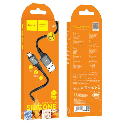 Кабель Hoco X86 USB-A – Micro-USB (1 м · 12W · 2.4A) (Black)