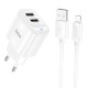 Мережевий зарядний пристрій Hoco C141A 2xUSB-A (10.5W · 2.1A) з кабелем USB-A – Lightning (White)