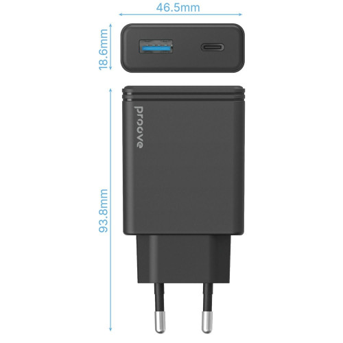 Сетевое зарядное устройство Proove Slender USB-A+USB-C (65W) (Black)