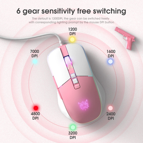 Мышка проводная игровая Onikuma CW916 (White/Pink)