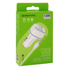 Автомобильное зарядное устройство Borofone BZ14 2xUSB-A (12W · 2.4A) с кабелем USB-A – Type-C (White)