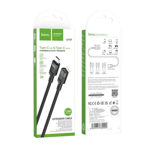 Подовжувач Hoco U107 Type-C – Type-C (1.2 м) (Black)