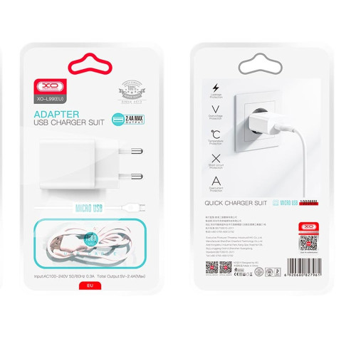 Мережевий зарядний пристрій XO L99 USB-A (12W · 2.4A) з кабелем USB-A – Micro-USB (White)