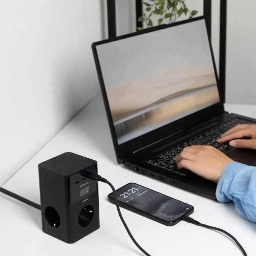 Сетевой фильтр Proove Power Cube на 3 розетки (65W · USB-A+2xUSB-C · 1.5 м) (Black)