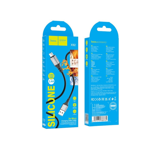 Кабель Hoco X92 USB-A – Micro-USB (3 м · 12W · 2.4A) (Black)