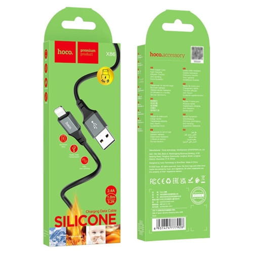 Кабель Hoco X86 USB-A – Lightning (1 м · 12W · 2.4A) (Black)