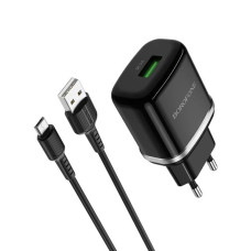 Мережевий зарядний пристрій Borofone BA36A USB-A (18W · 3A) з кабелем USB-A – Micro-USB (Black)