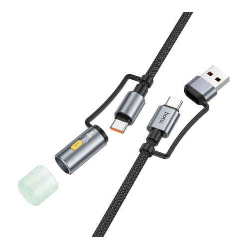 Кабель Hoco U138 Type-C – Type-C and USB з ліхтариком (1.2 м · 60W · 3A) (Black)
