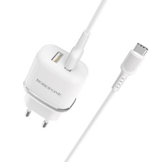 Сетевое зарядное устройство Borofone BA25A 2xUSB-A (12W · 2.4A) с кабелем USB-A – Type-C (White)