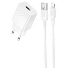 Сетевое зарядное устройство Borofone BAS71A USB-A (10.5W · 2.1A) с кабелем USB-A – Lightning (White)