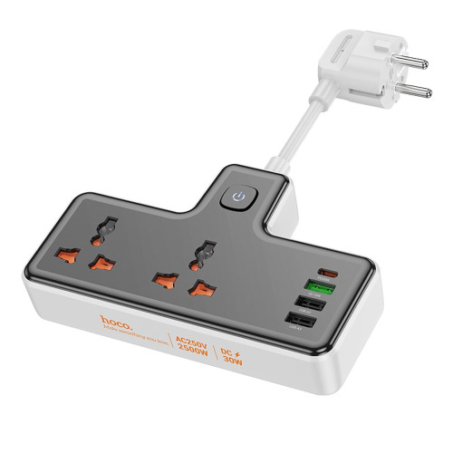 Мережевий фільтр Hoco AC12A на 2 розетки (30W · 3A · 3xUSB-A+USB-C) (Black)