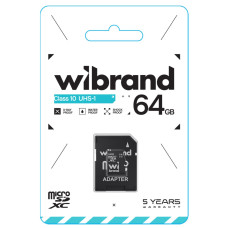 Карта памяти Wibrand microSDXC 64GB Class 10 UHS-I + адаптер SD