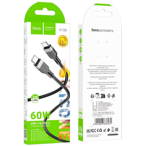 Кабель Hoco X109 Type-C – Type-C (1 м · 60W · 3A) (Black)