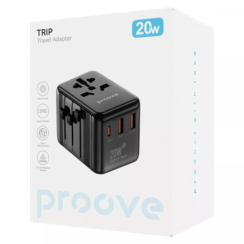 Сетевое зарядное устройство универсальный Proove Trip 2xUSB-A+USB-C (20W · 3A) (Black)