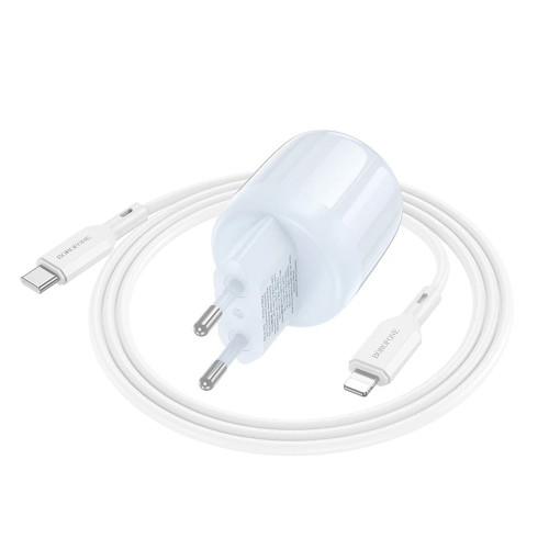 Сетевое зарядное устройство Borofone BA94A USB-A+USB-C (30W · 3A) с кабелем Type-C – Lightning (Blue)