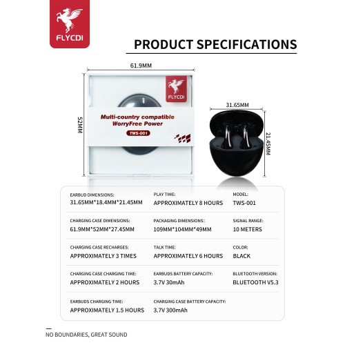 Наушники Bluetooth FLYCDI TWS-001 (Black)