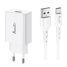 Мережевий зарядний пристрій Avantis A425 USB-A (18W · 3A) з кабелем USB-A – Type-C (White)