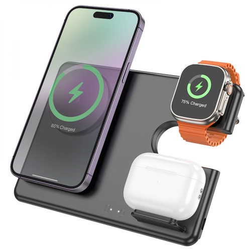 Бездротовий зарядний пристрій для Apple Hoco CQ1 3в1 (15W) (Black)