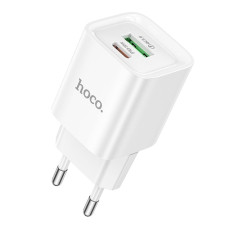 Сетевое зарядное устройство Hoco C147A USB-A+USB-C (20W · 3A) (White)