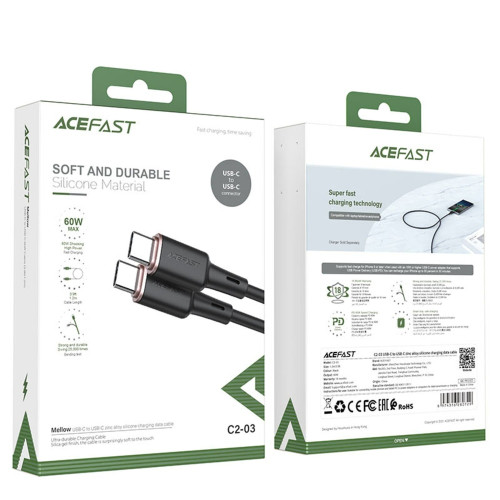 Кабель Acefast C2-03 Type-C – Type-C (1.2 м · 60W · 3A) (Black)