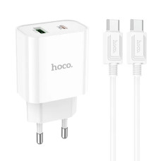 Мережевий зарядний пристрій Hoco C80A Plus USB-A+USB-C (20W · 3A) з кабелем Type-C – Type-C (White)