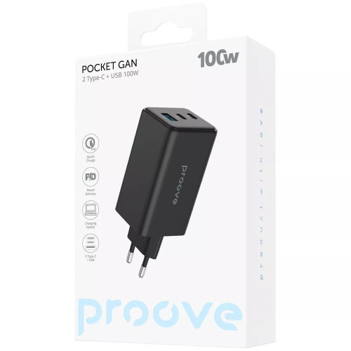 Сетевое зарядное устройство Proove Pocket Gan Max USB-A+2xUSB-C (100W · 5A) (Black)