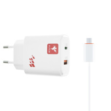 Мережевий зарядний пристрій FLYCDI FA-006 USB-A+USB-C (20W · 3A) з кабелем USB-A – Micro-USB (White)