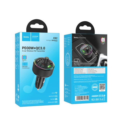 FM-модулятор Hoco E82 2xUSB-A+USB-C (30W · 3A) (Black)