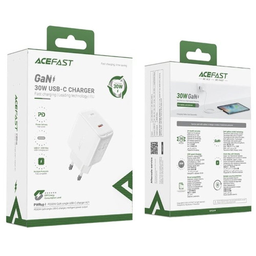 Сетевое зарядное устройство Acefast A21 USB-C (30W · 3A) (White)