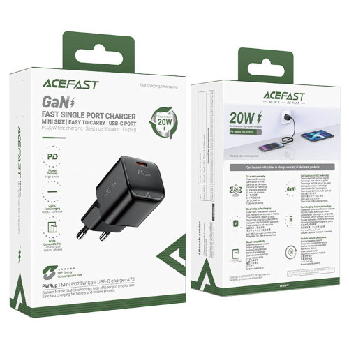 Сетевое зарядное устройство Acefast A73 Mini USB-C (20W · 3A) (Black)