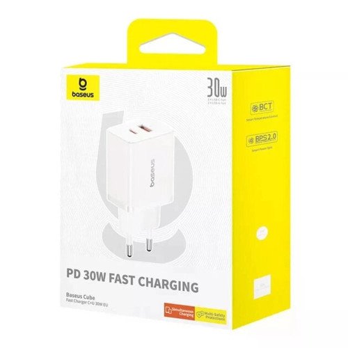 Сетевое зарядное устройство Baseus Cube Fast Charger USB-A+USB-C (30W · 3A) (P10111404213-00) (White)