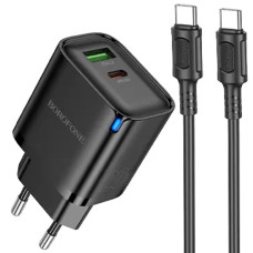 Сетевое зарядное устройство Borofone BA83A USB-A+USB-C (20W · 3A) с кабелем Type-C – Type-C (Black)