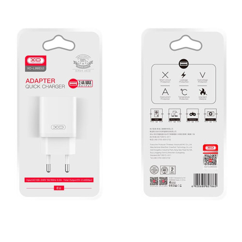 Мережевий зарядний пристрій XO L99 USB-A (12W · 2.4A) (White)