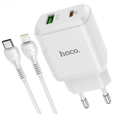 Сетевое зарядное устройство Hoco N5 USB-A+USB-C (20W · 3A) с кабелем Type-C – Lightning (White)