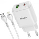 Сетевое зарядное устройство Hoco N5 USB-A+USB-C (20W · 3A) с кабелем Type-C – Lightning (White)