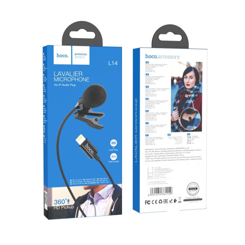 Бездротовий петличний мікрофон Hoco L14 Lightning (Black)
