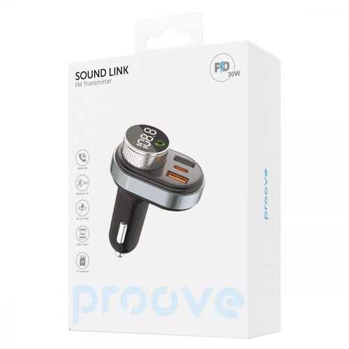 FM-модулятор Proove Launcher Sound Link USB-A+USB-C (30W · 3A) (Black)